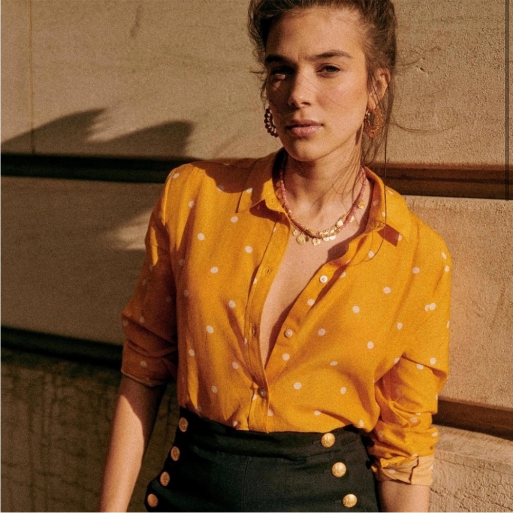 Sezane Orange Polka Dot Blouse